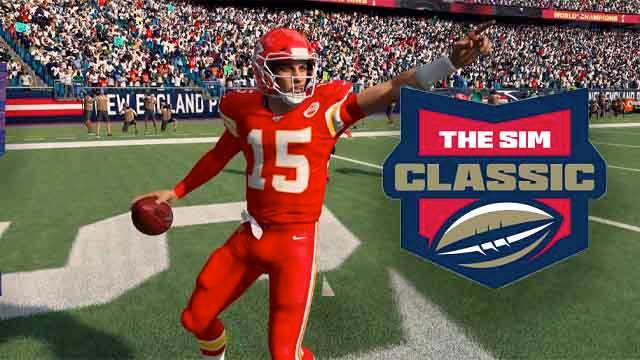 Madden 20 generated image of Patrick Mahomes with an NFL The Sim Classic logo